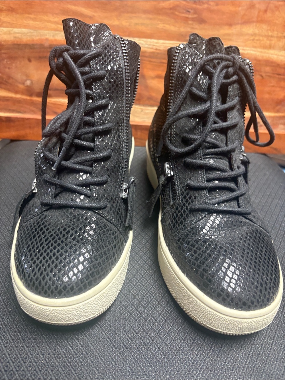 Banana Republic Black Snake-Texture High-Top Sneakers with Cream Soles